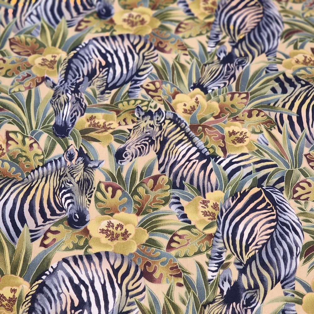 Alexander Henry Fabric 1997 Vintage Zebra Jungle Safari Tropical Cotton 2yd/35"